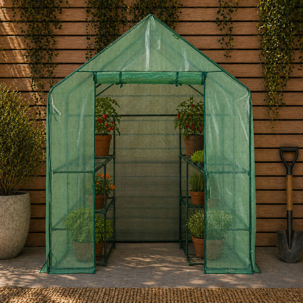 Neo 8 Shelf Green PVC 4.7 x 4.7ft Walk-In Greenhouse Image 2