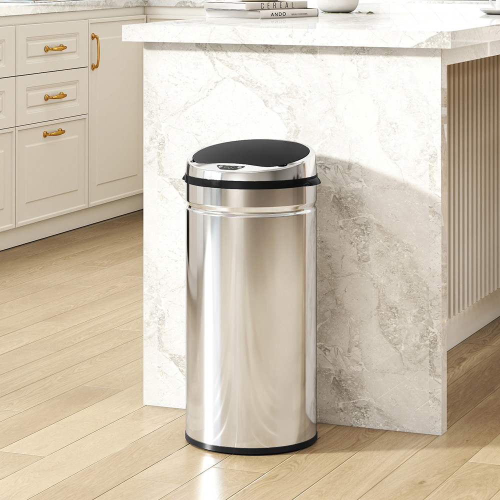 HOMCOM Silver Tone Stainless Steel Slim Automatic Sensor Bin 42L Image 2