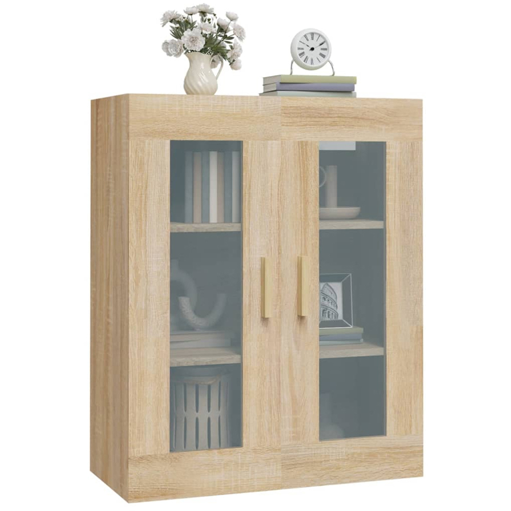 vidaXL 2 Glass Door Sonoma Oak Hanging Wall Cabinet Image 6