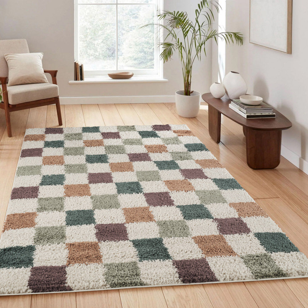 Desire Rugs Chester Multicolour Shaggy Checkered Rug 120 x 170cm Image 2