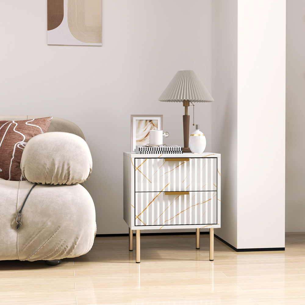 Portland 2 Drawer White Bedside Table Image 3