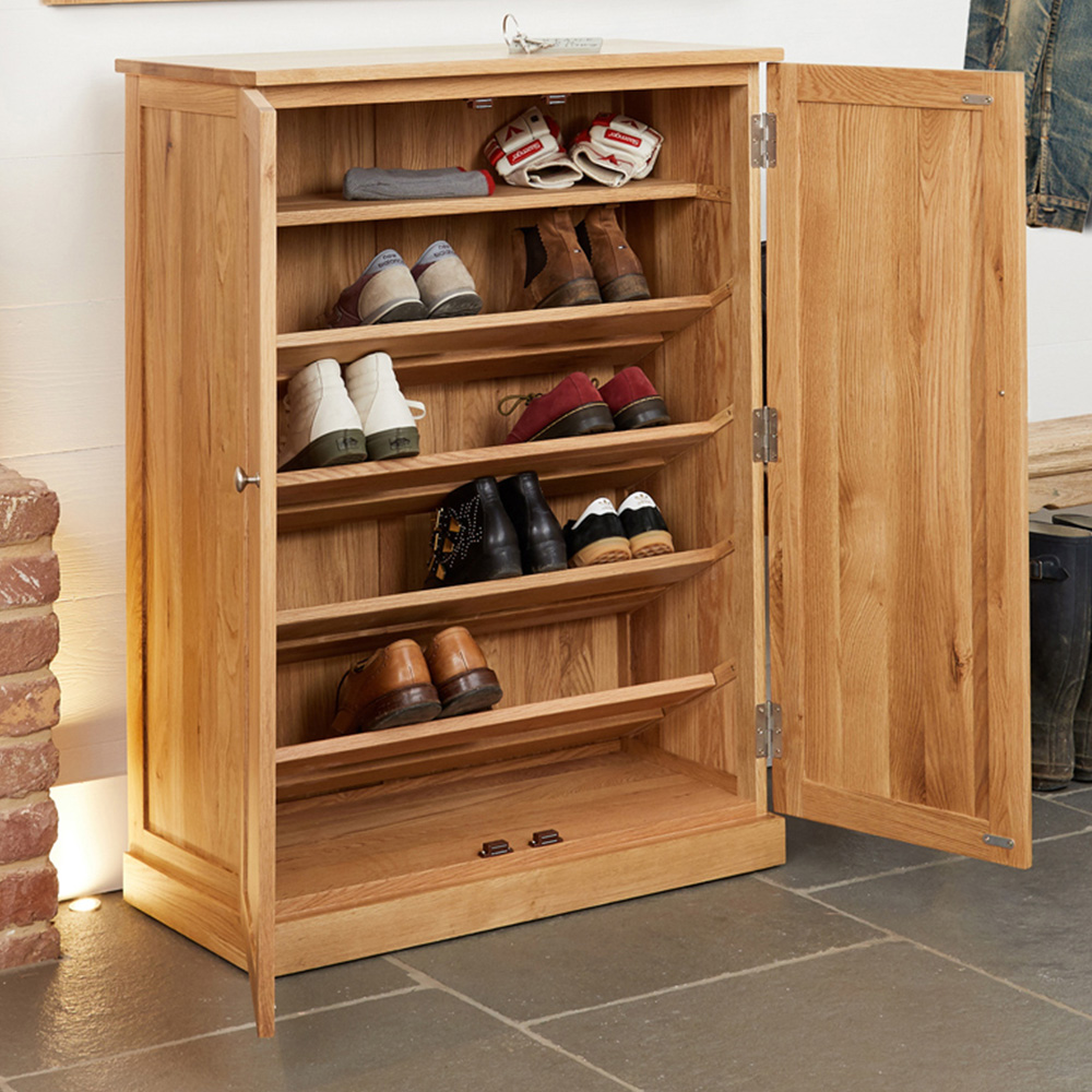 Baumhaus Mobel 5 Shelf Oak Large Shoe Cupboard Image 2