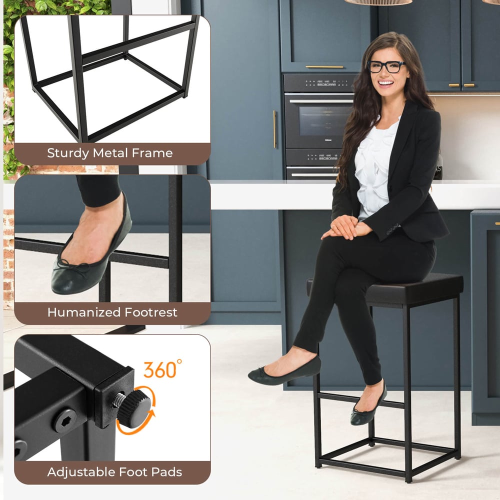 Costway Black PU Leather Bar Stool Set of 2 Image 5