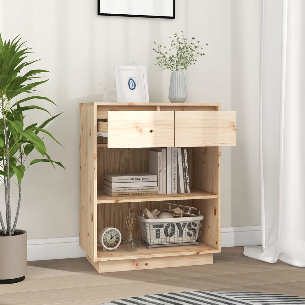 vidaXL 2 Drawer 2 Shelf Brown Solid Pine Wood Console Cabinet Image 7