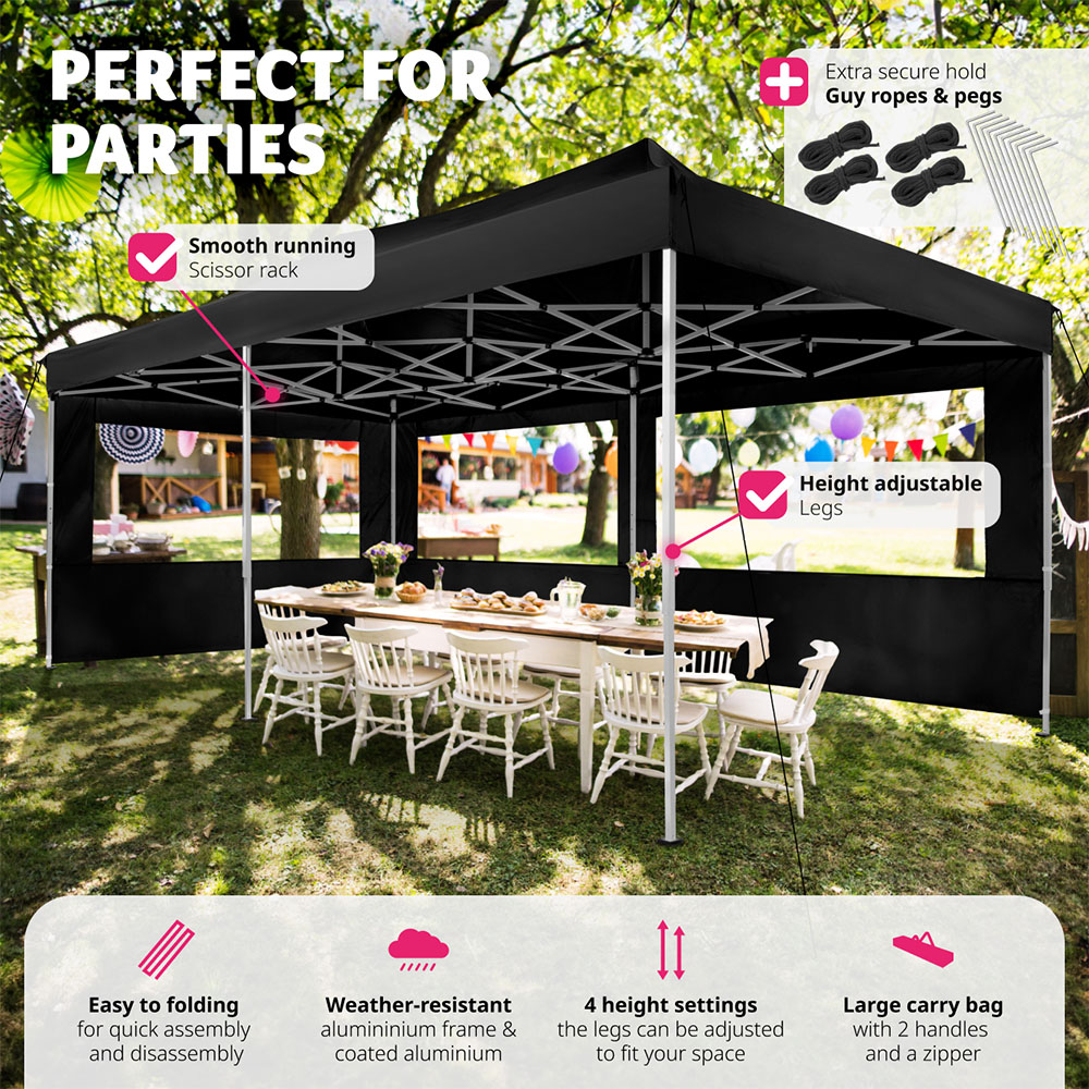 tectake Viola 6 x 3m Black 2 Side Panel Gazebo Image 3