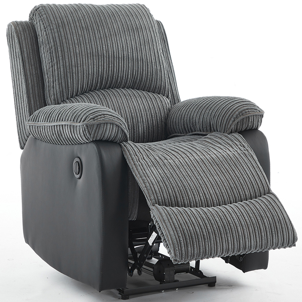 Furniture One Grey Sectional Corduroy Electric Recliner Sofa Chair Image 2