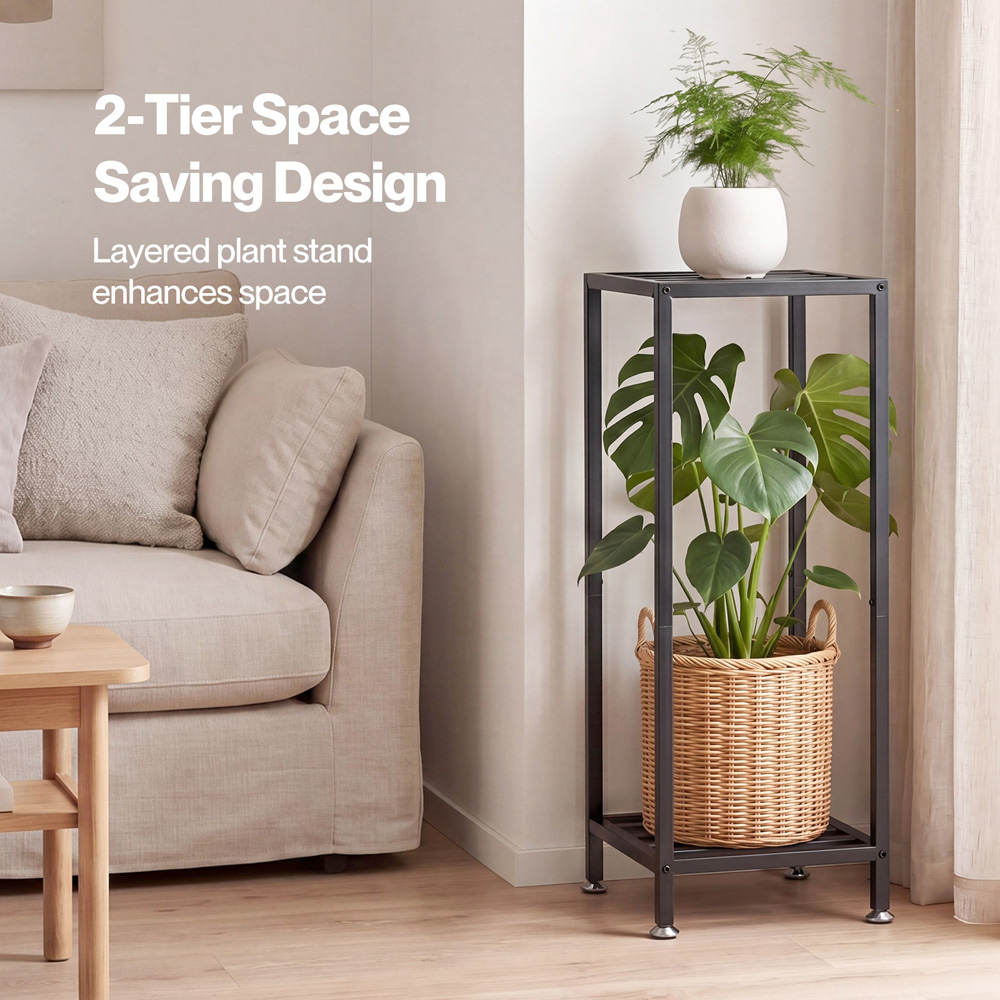 Levede 2-Tier Black Metal Plant Stand Image 4