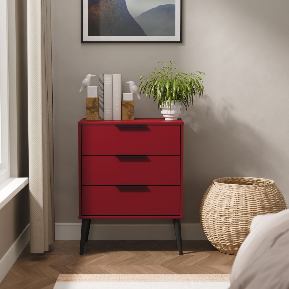 Crowndale Hong Kong 3 Drawer Matt Red and Black Midi Chest of Drawers Ready Assembled Image 7