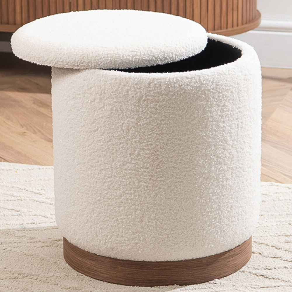 Teddy Storage Stool with Walnut Base White Image 1