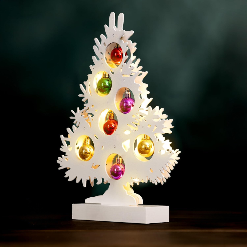Marco Paul Wooden Christmas Tree Decoration with Baubles 25cm Image 2