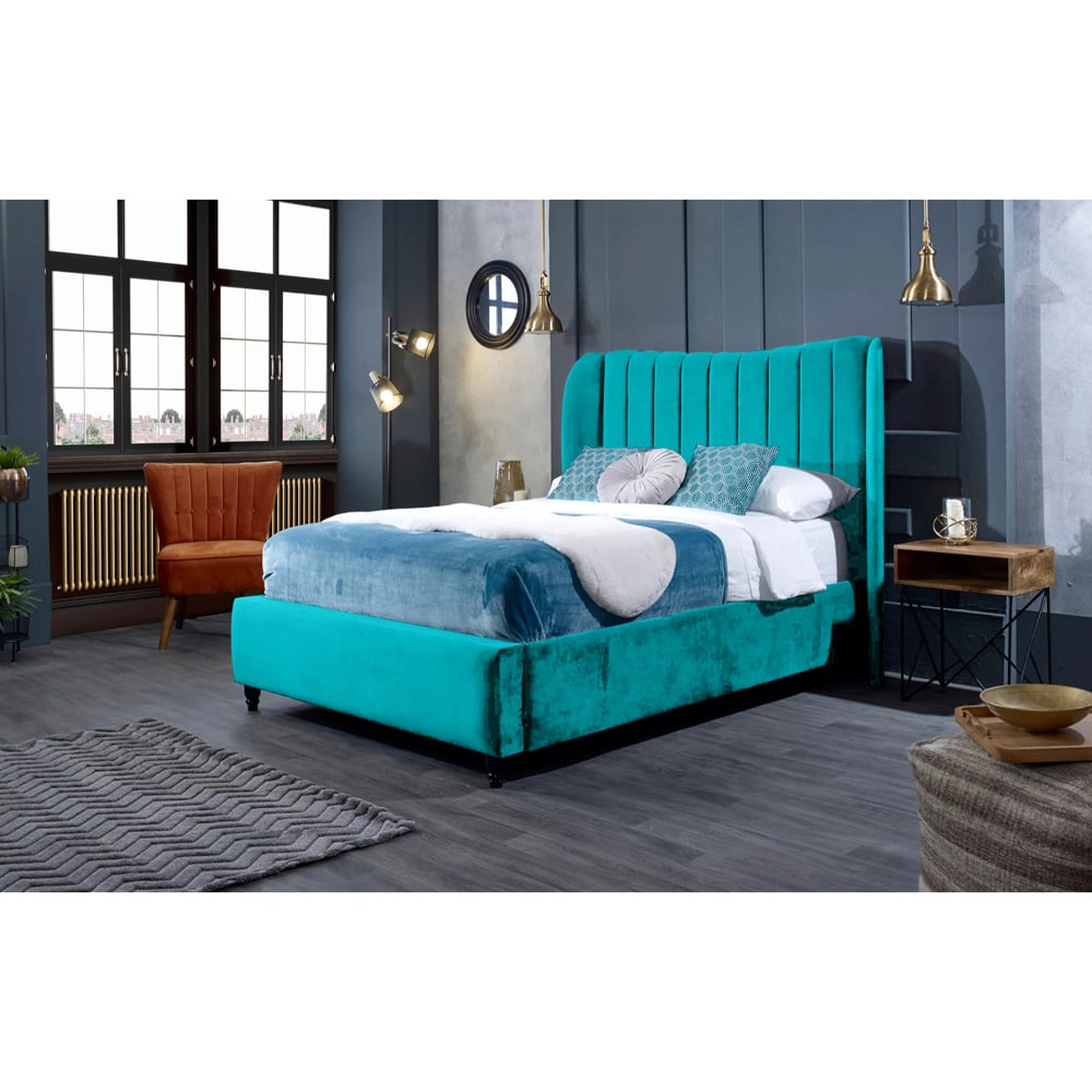 Eleganza Home Carli Super King Size Teal Plush Velvet Bed Frame with Lined Headboard Image 5