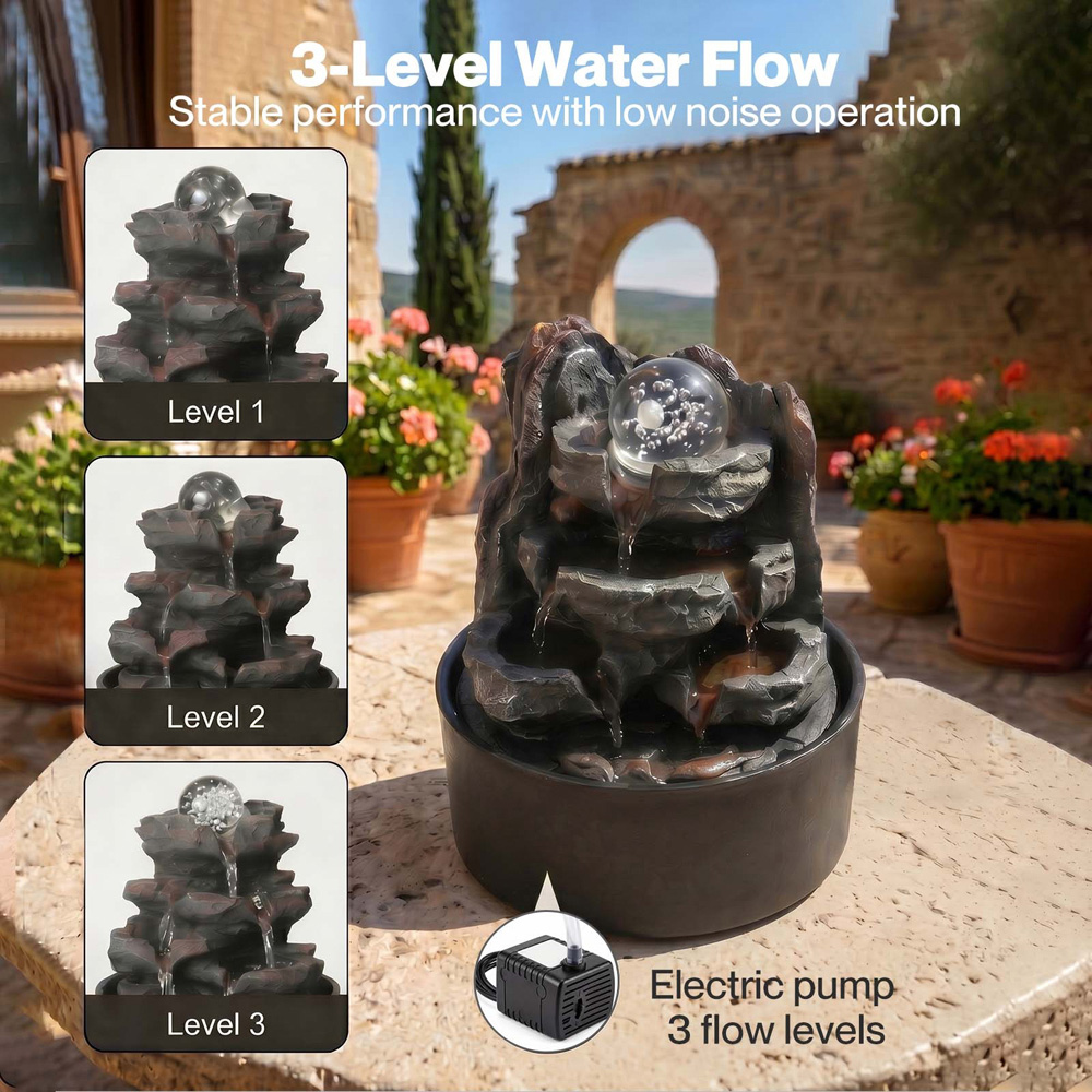 Spector Grey Resin Indoor Water Fountain with Rotating Glass Ball and LED Light Image 6