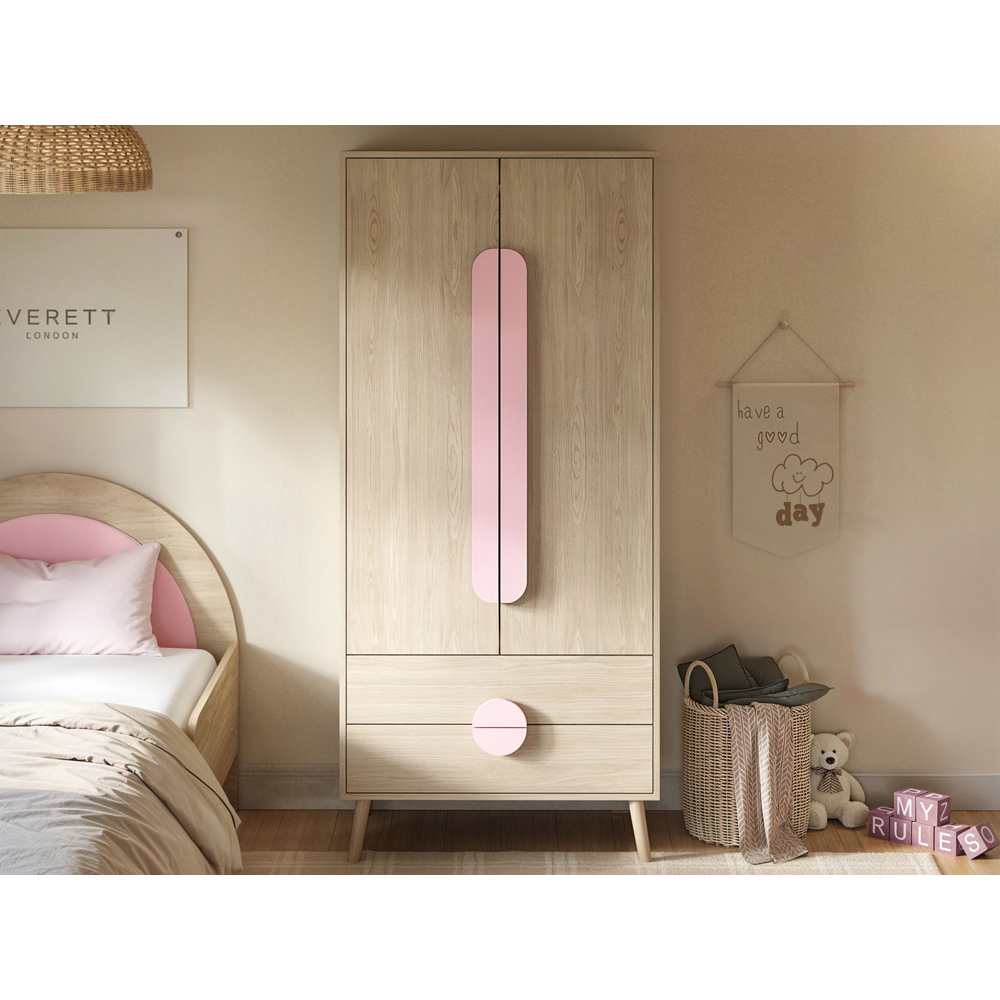 Flair Noah 2 Door 2 Drawer Oak and Pink Wardrobe Image 4