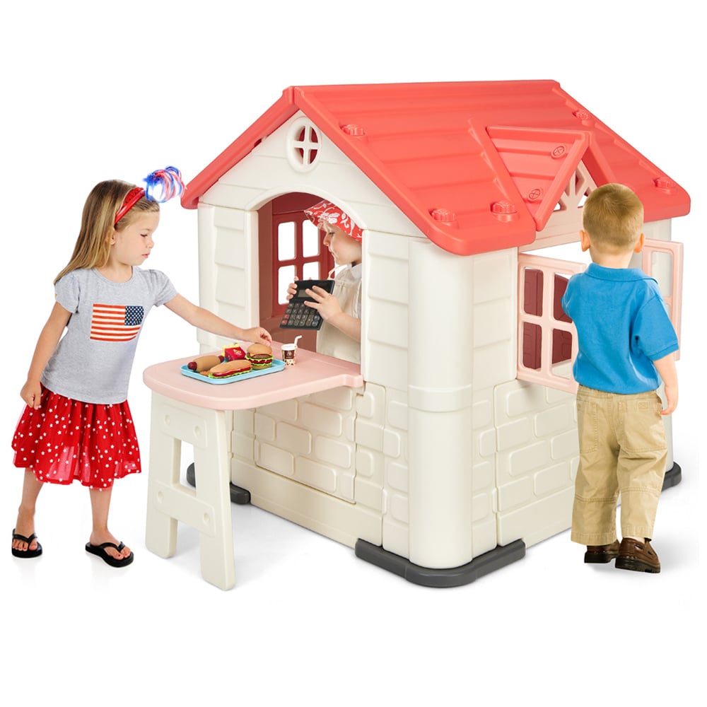 Costway Pink Cottage Pretend Play Centre with Picnic Table Image 3