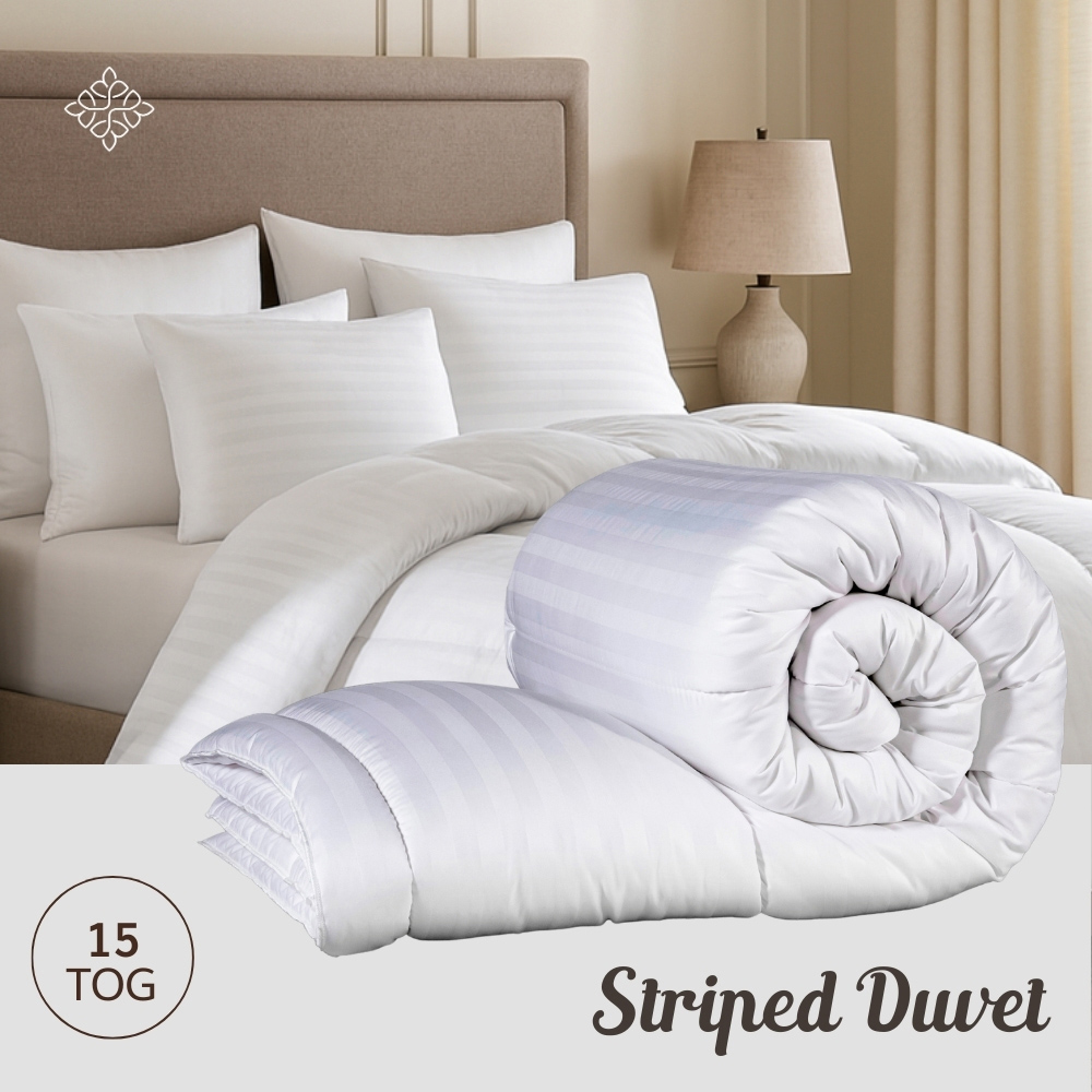 Opulent Home Single White Striped Extra Warm Winter Hollowfibre Duvet Set 15 Tog Image 2