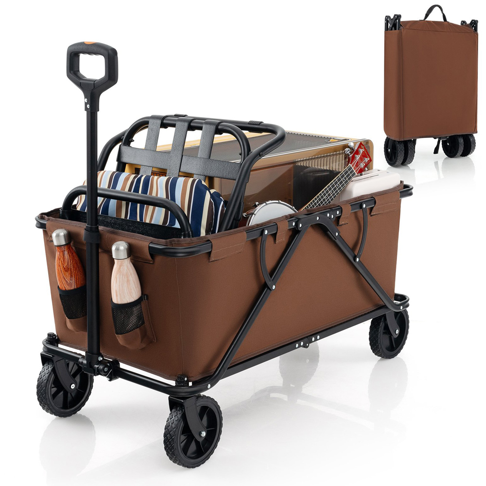 Costway Coffee Collapsible Foldable Wagon Cart with Adjustable Handlebar Image 3
