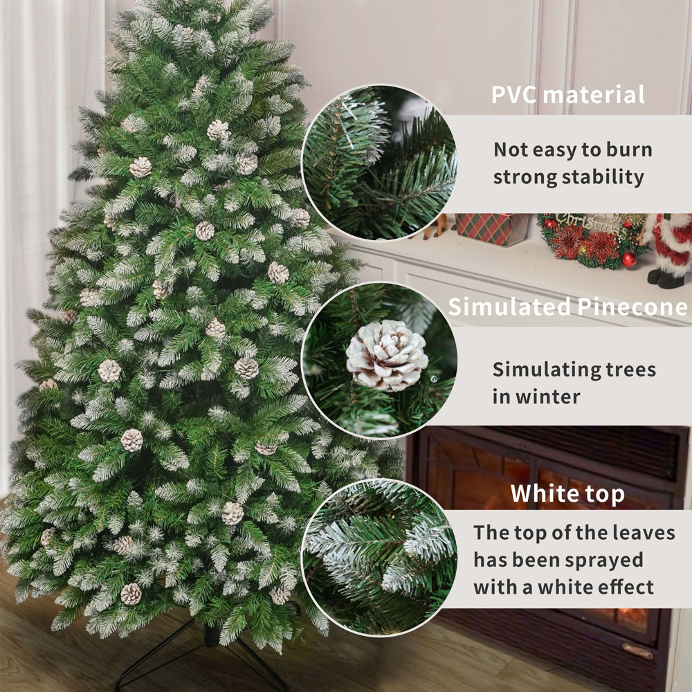 Abrihome White and Green Snowflake Spray Belt Pine Cone Artificial Christmas Tree 6ft Image 5
