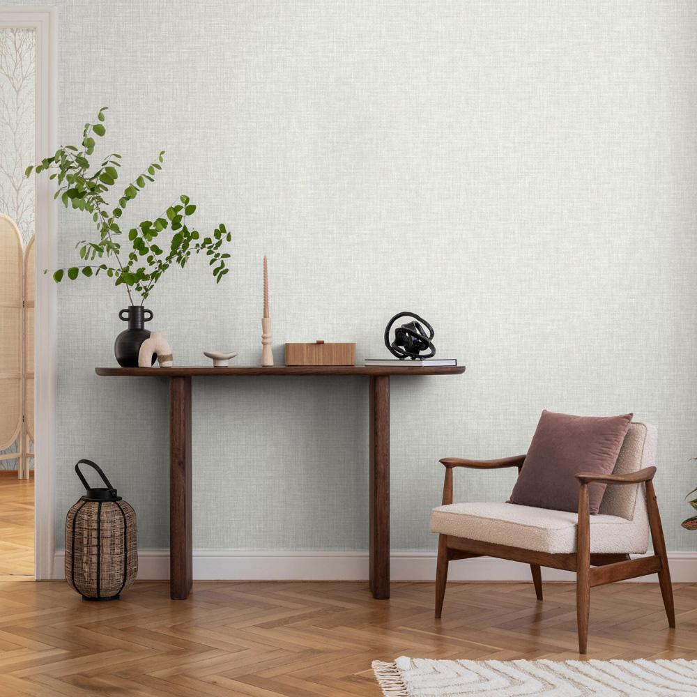 Crown Lynford Texture Fabric Effect White Wallpaper Image 4