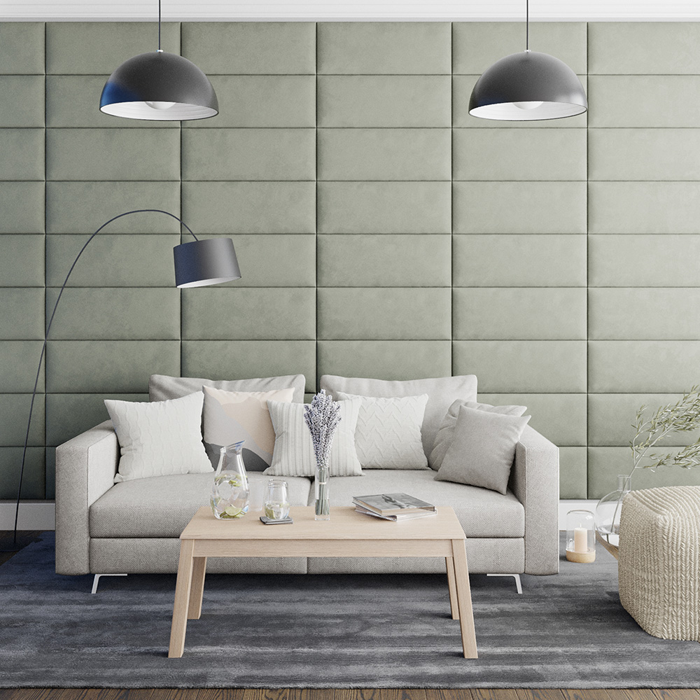 Aspire EasyMount Duck Egg Plush Velvet Upholstered Wall Mounted Headboard Panels 8 Pack Image 3