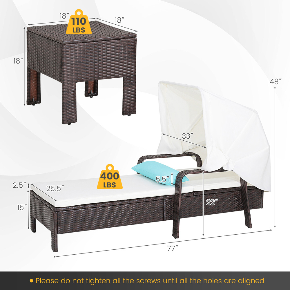 Costway Garden Chaise Lounge Chair with Side Table Image 9