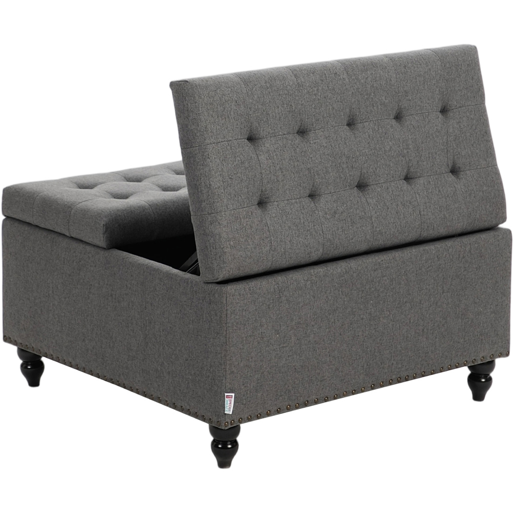 Living and Home Grey Square Linen Upholstered Lift Top and Flip Storage Ottoman Image 3