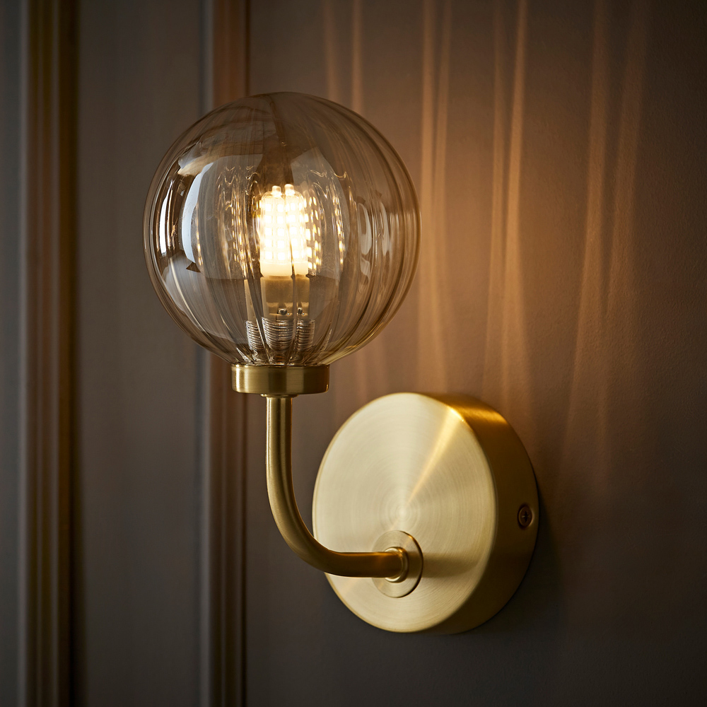 ValueLights Chessy Gold Ribbed Glass Globe Stem LED Wall Light Image 2