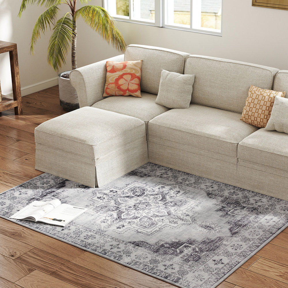 HOMCOM Grey Floral Flannel Non Slip Rug 170 x 120cm Image 3