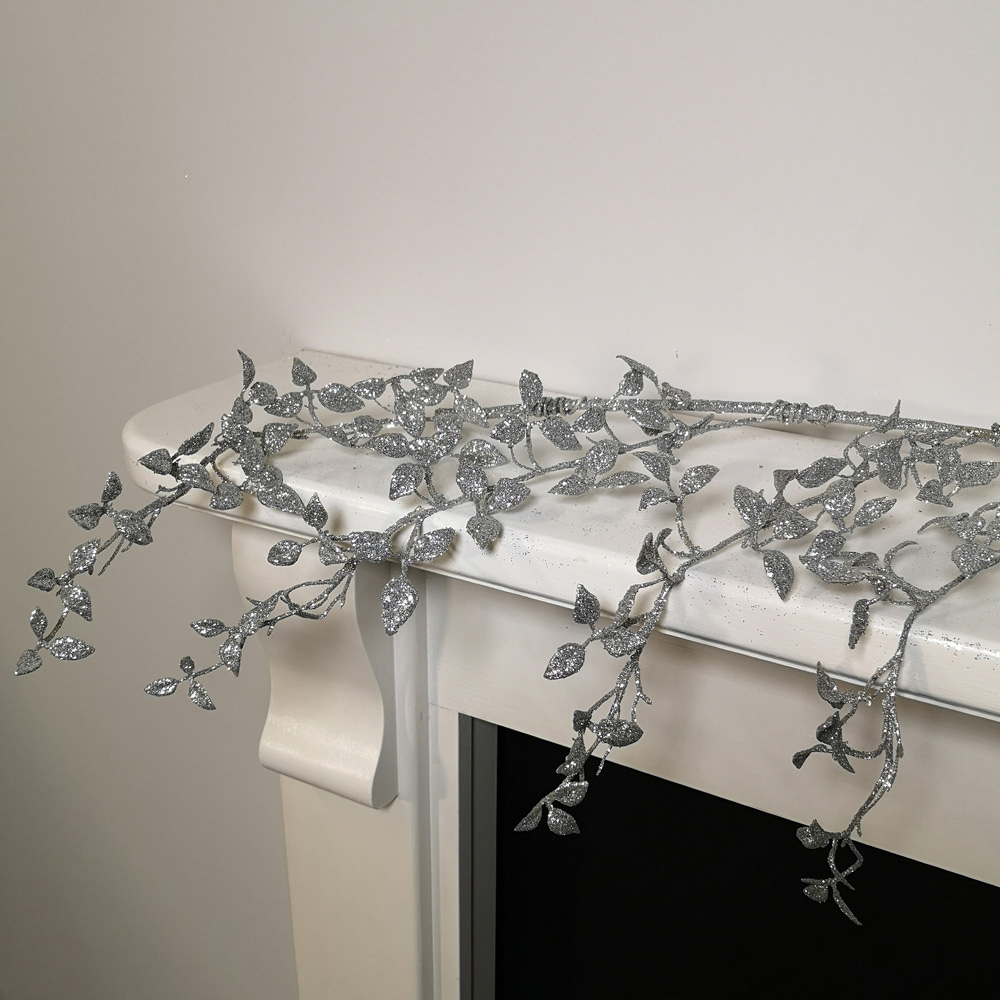 Samuel Alexander Silver Glitter Leaf Christmas Garland 150cm Image 4
