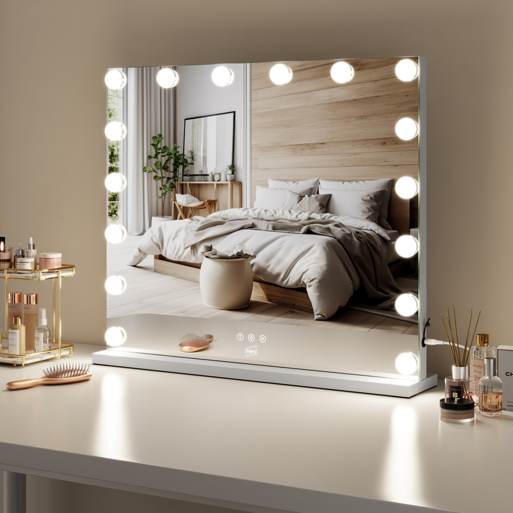 Neo Hollywood Vanity Touch Wall Mounted Freestanding Mirror with 16 LED Bulb Image 2