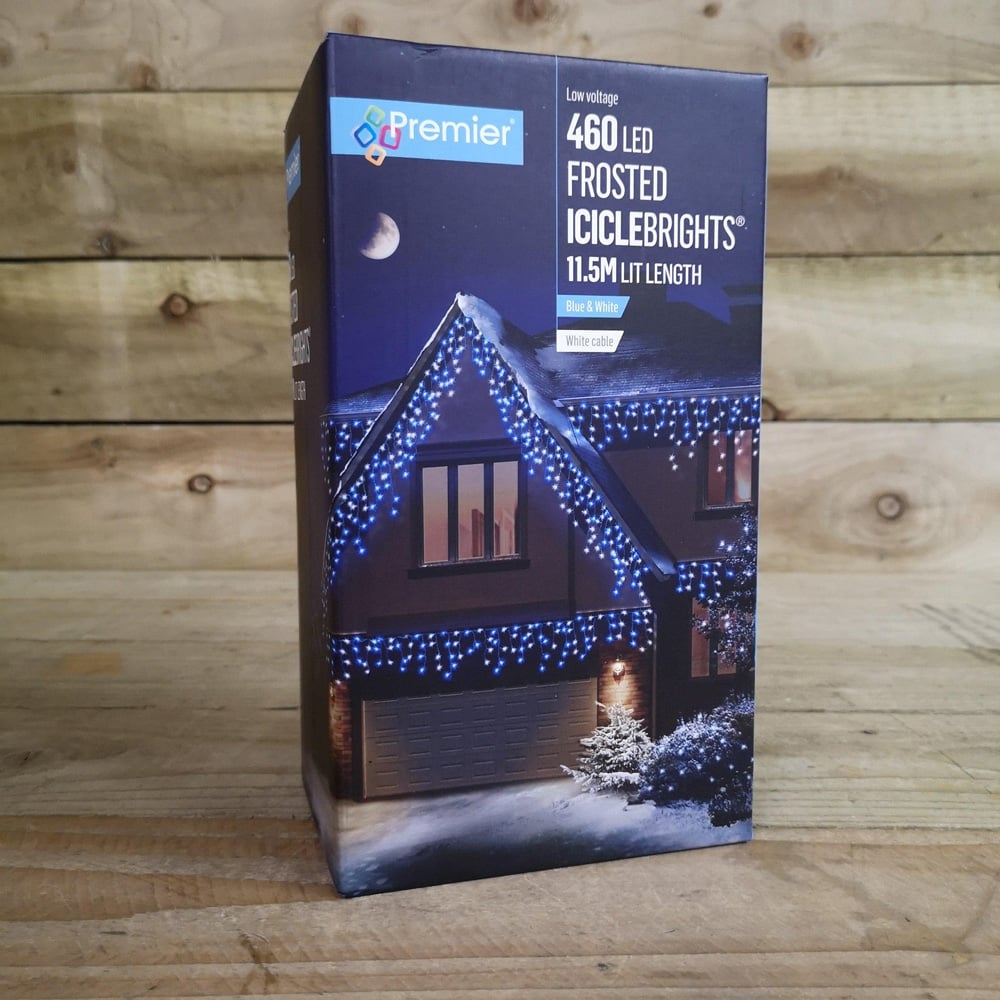 Premier IcicleBrights 640 Blue and White LED Multi-Function White Cable Icicle Light 11.5m Image 8