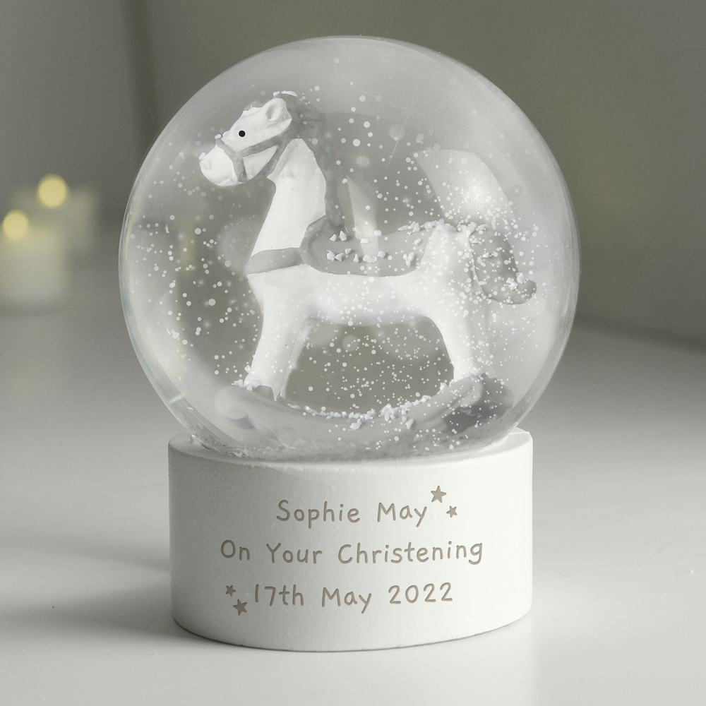 Personalised Memento Personalised Free Text Rocking Horse Glitter Snow Globe Image 3