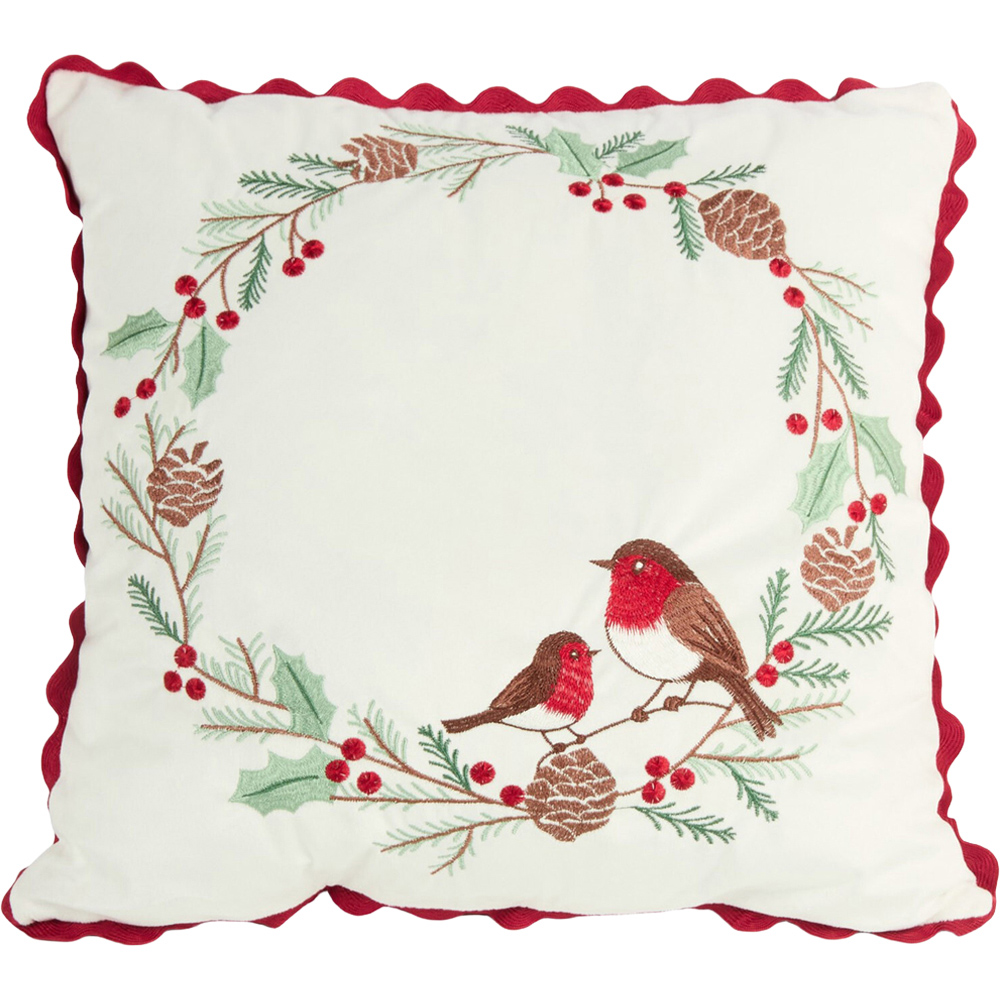 Winter Robins Wreath Cushion Image 1