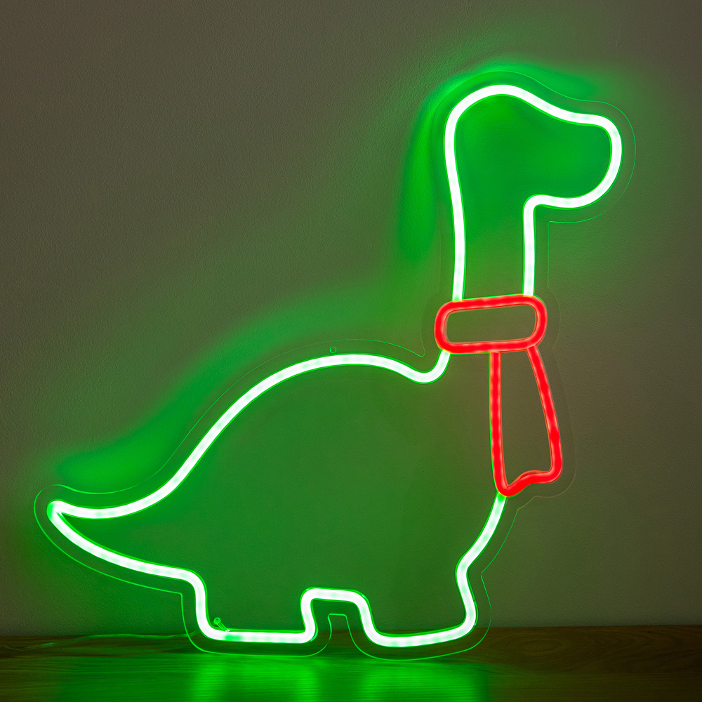Samuel Alexander Green and Red LED Neon Dinosaur Christmas Decoration with Scarf and Stand 43cm Image 1