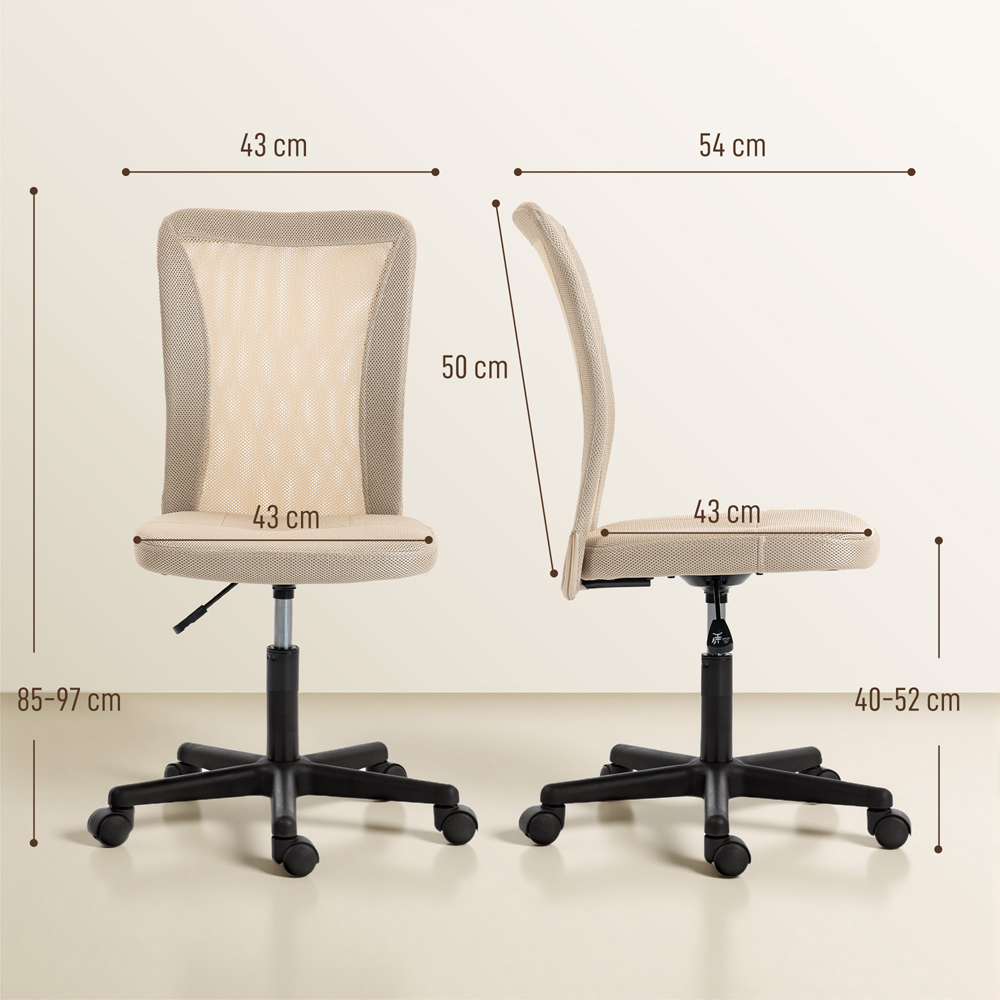 Vinsetto Beige Adjustable Armless Swivel Office Chair Image 9
