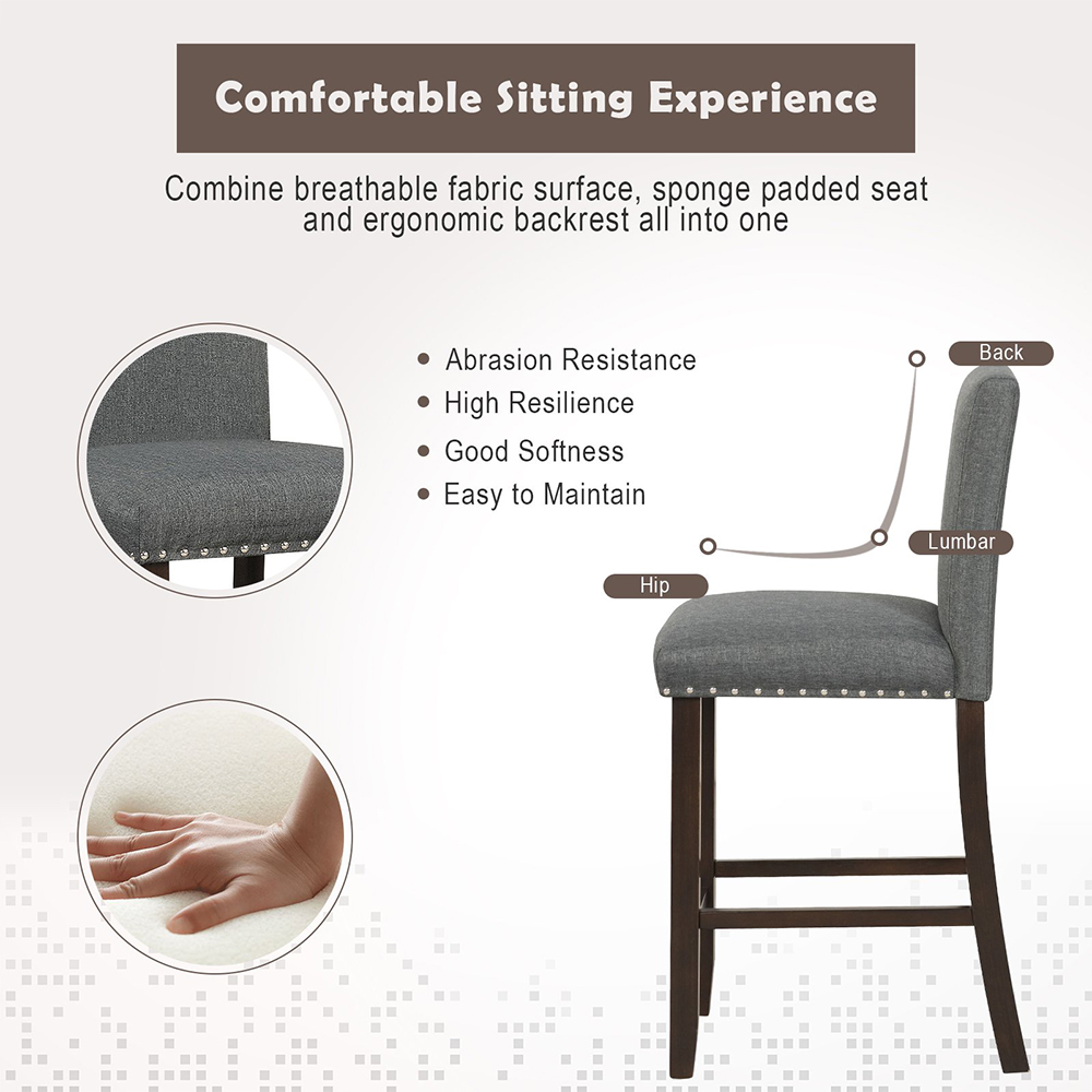 Costway Grey Upholstered Bar Stool Set of 2 Image 6