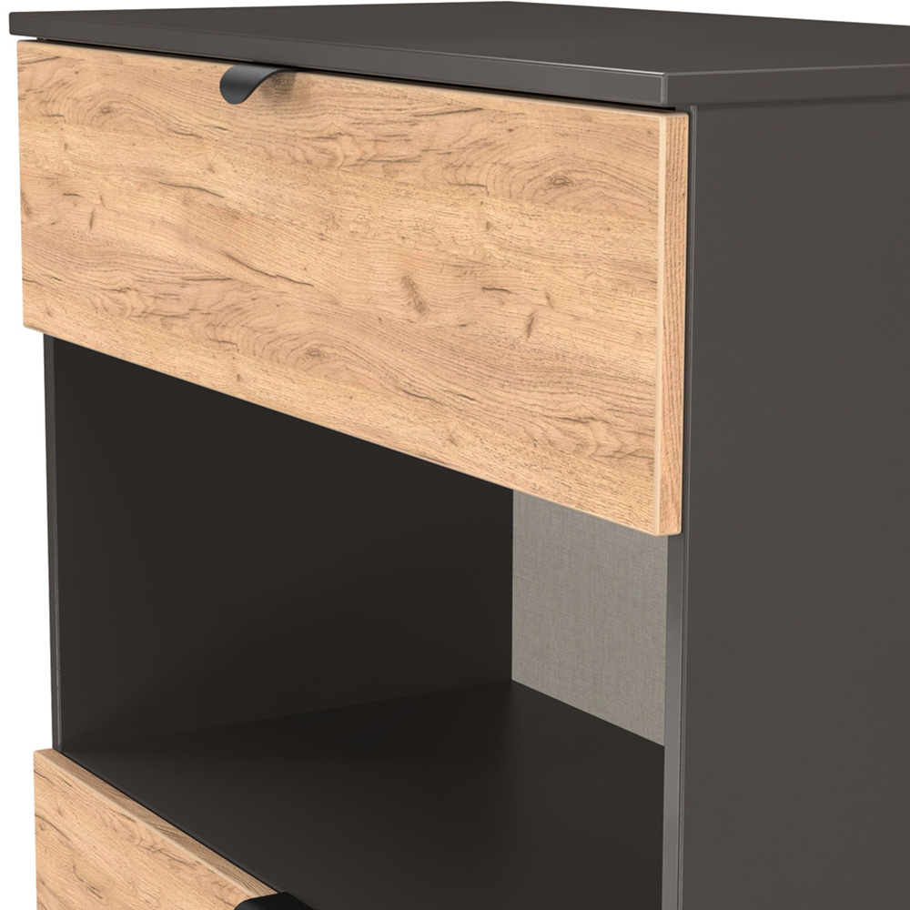 Crowndale Bora 2 Drawer Single Shelf Gold Oak and Graphite Storage Unit Image 6