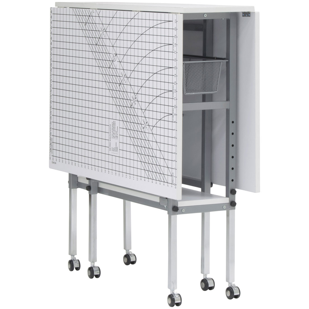 Sewing Online 13386 Silver and White Height Adjustable Fabric Cutting Table with Grid and Storage Image 5