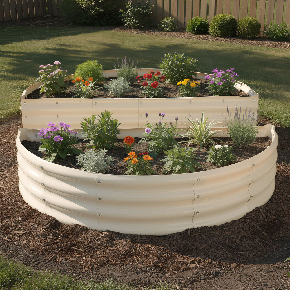 Harbour Housewares Ivory Semicircle Galvanised Steel Raised Garden Bed 60 x 30cm 2 Pack Image 2