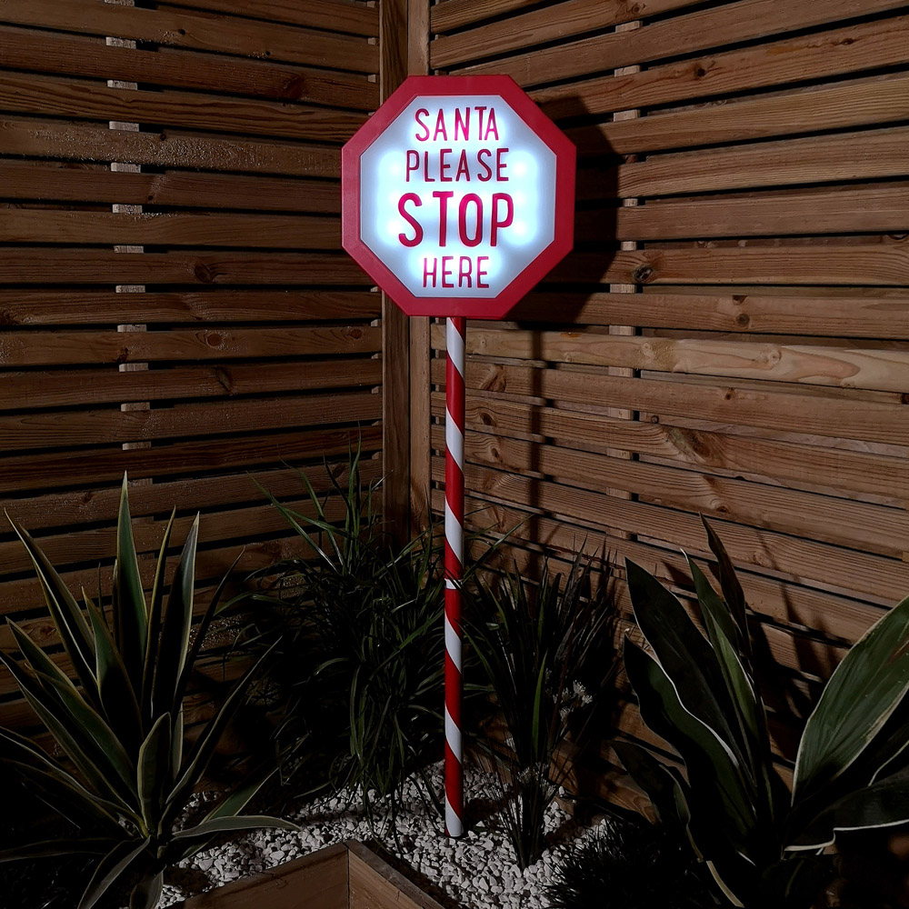 Samuel Alexander Light Up Santa Stop Here Sign Christmas Decoration 3.6ft Image 6