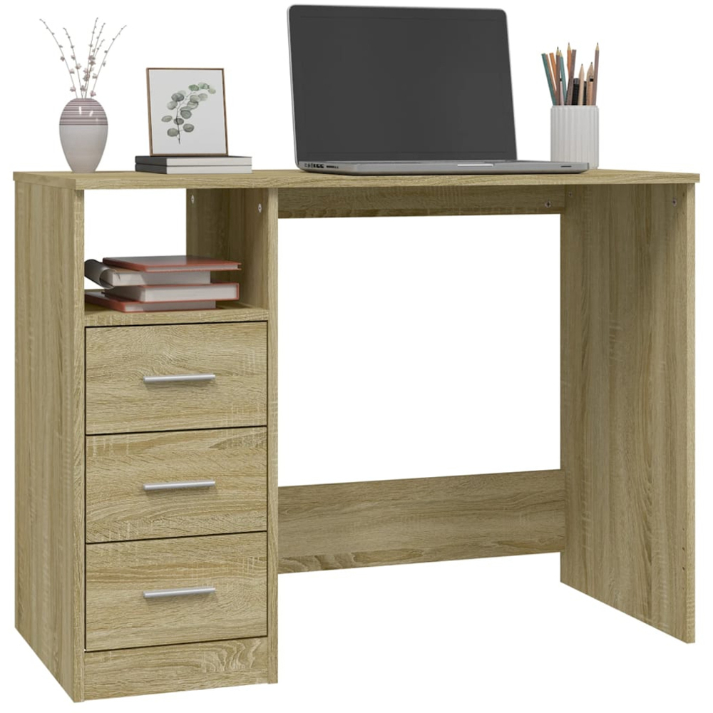 vidaXL 3 Drawer Single Shelf Computer Desk Sonoma Oak Image 3