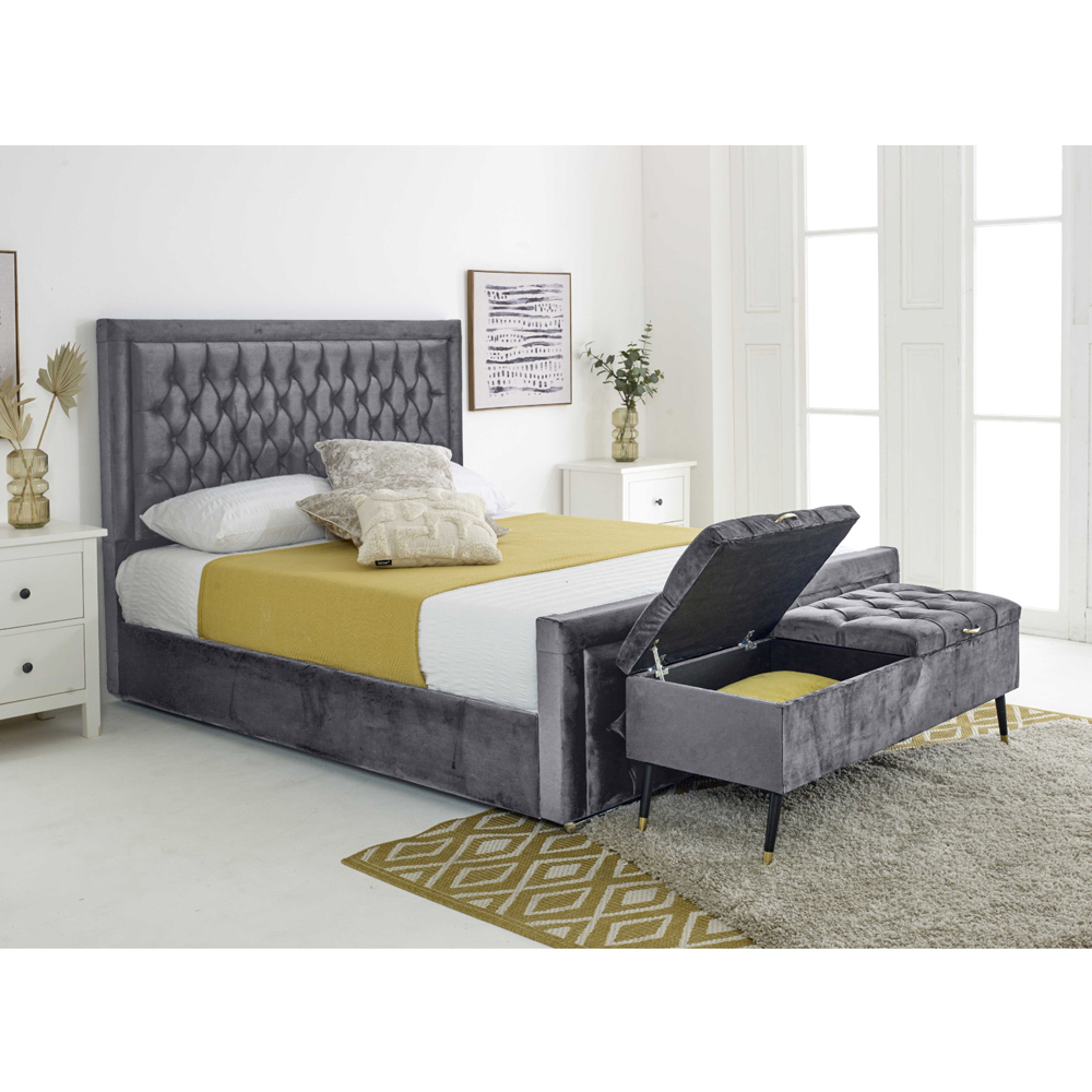 Eleganza Paloma Super King Size Steel Plush Velvet Bed Frame with Headboard and Footboard Image 3
