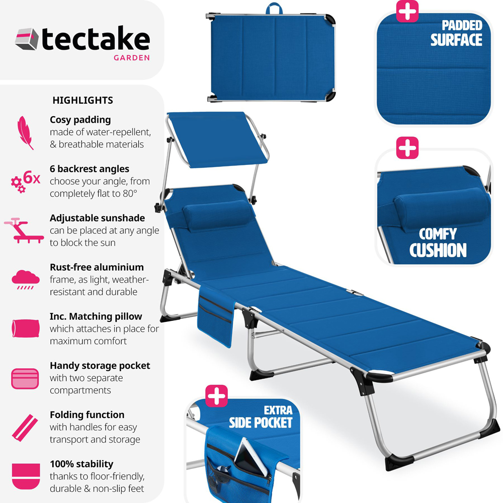 tectake Lorella Blue Foldable Sun Lounger Image 8