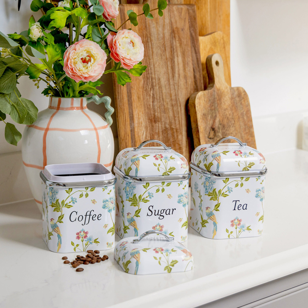 Laura Ashley White Floral 3 Piece Kitchen Canister Set Image 6