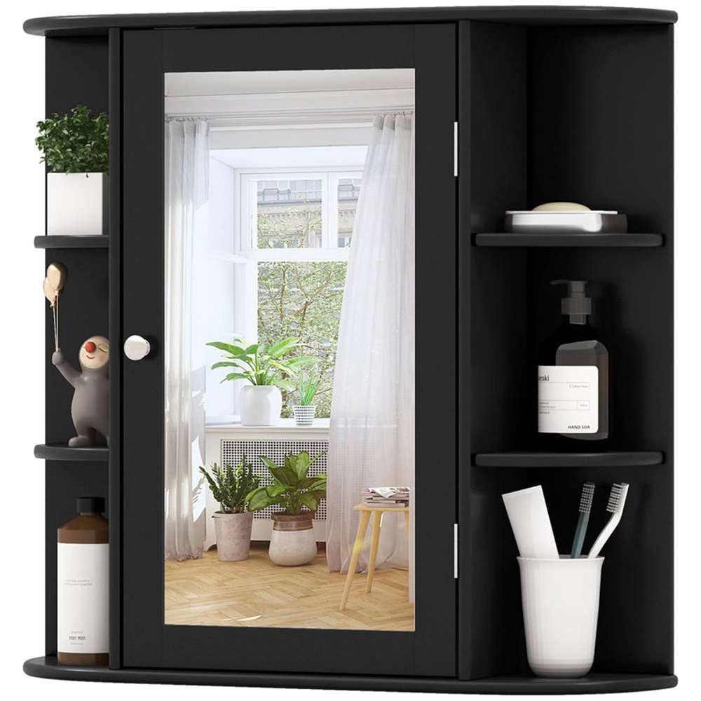 Costway Single Door 6 Shelf Black Mirrored Wall Mounted Bathroom Cabinet Image 3