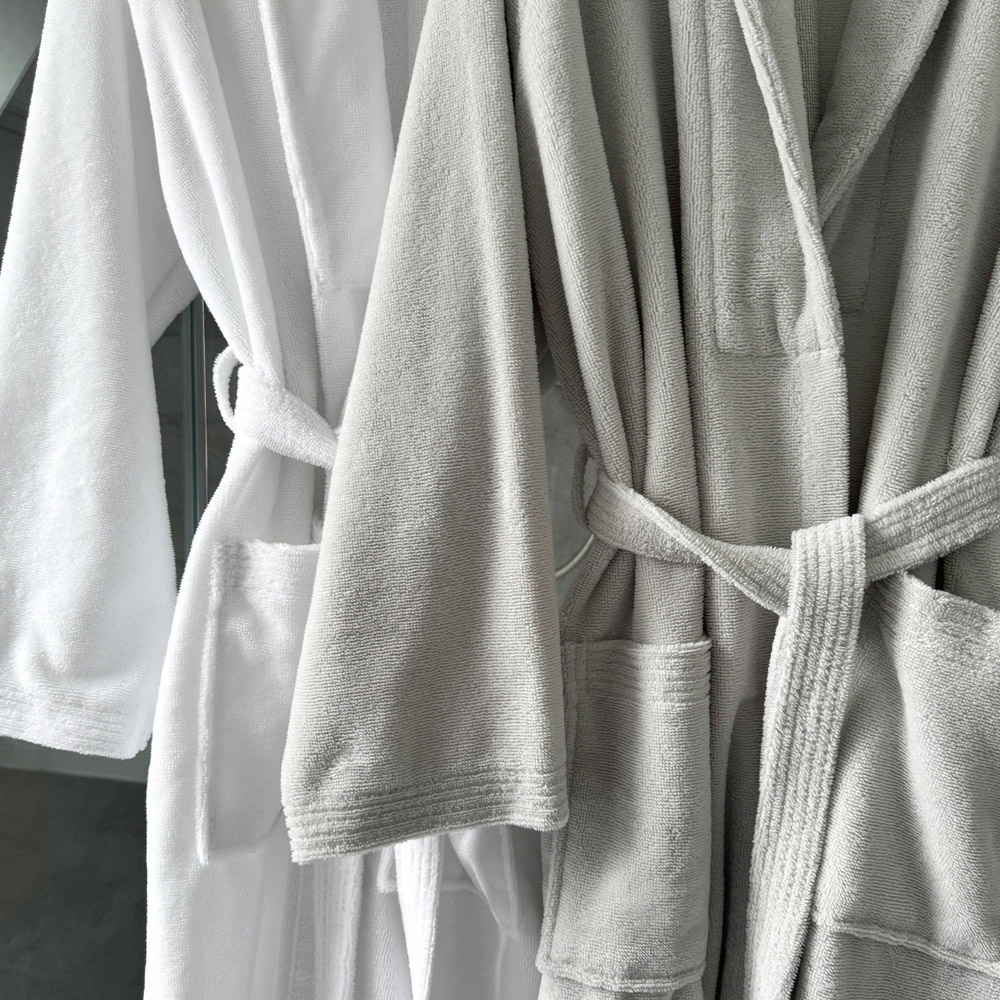 Cloud Touch Luxury Small to Medium Silver Dual Textured Reversible Velvet Towelling Bathrobe Image 5