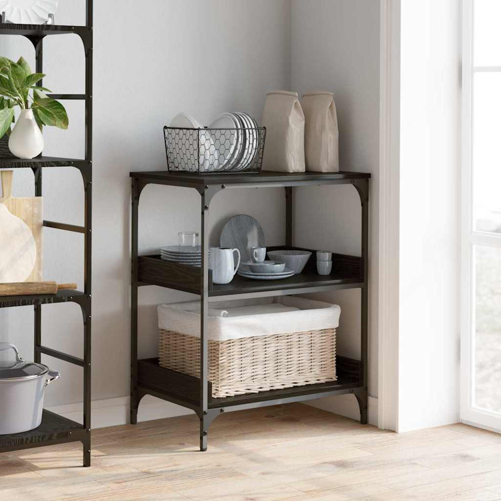 vidaXL 3 Shelf Black Oak Wide Kitchen Trolley Image 9