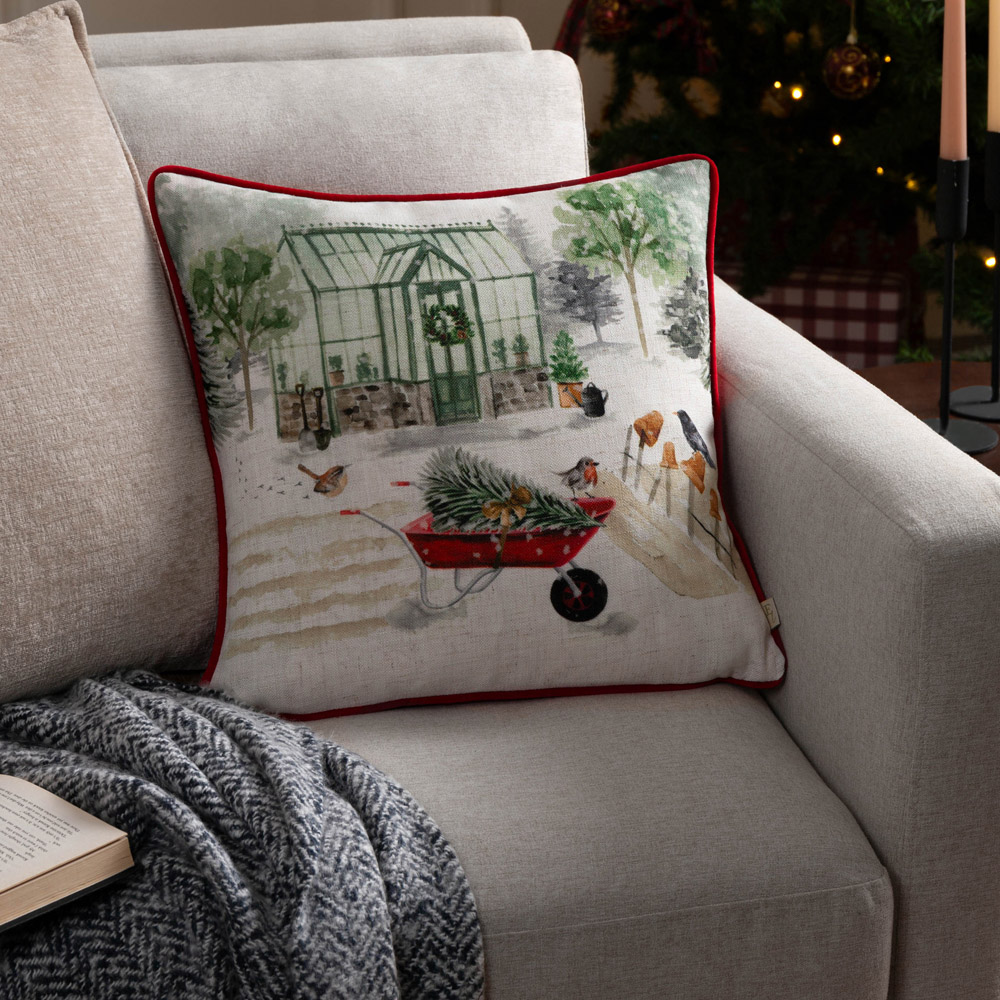Evans Lichfield Christmas Red Winter Garden Reversible Cushion 43 x 43cm Image 2