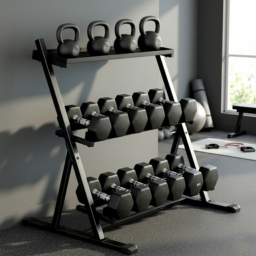 SPORTNOW 3-Tier Black Heavy-Duty Dumbbell Rack Image 7