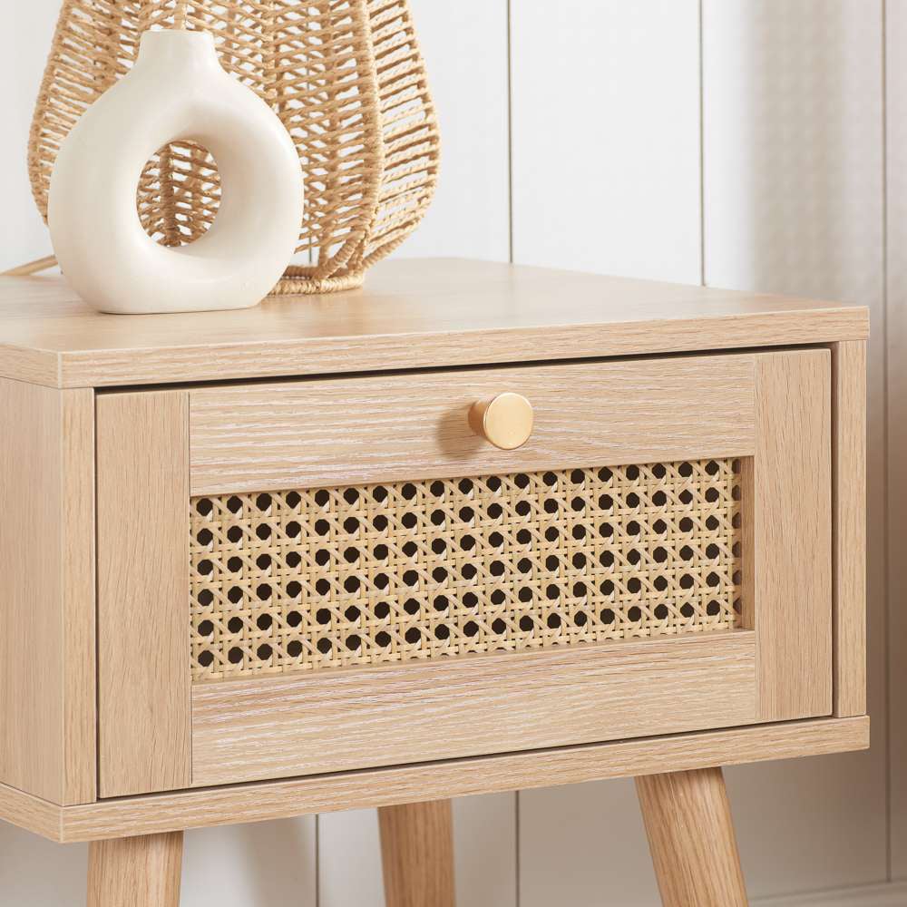 Croxley Single Drawer Oak Rattan Bedside Image 7