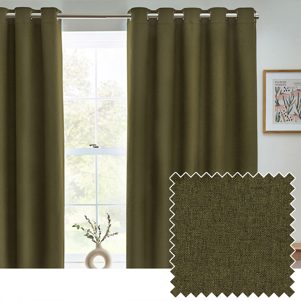 furn. Dawn Green Textured Blackout Eyelet Curtains 117 x 183cm Image 5